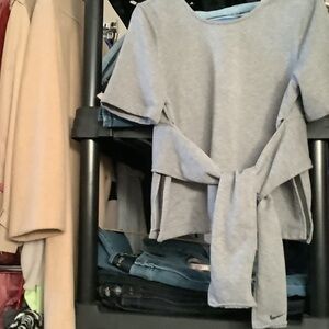 Nike dri fit yoga top Gray Sleeve with Black Logo‎